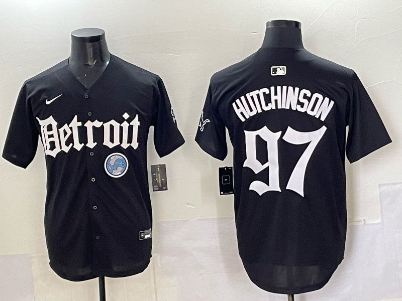 Men 2025 Detroit Lions 97 Hutchinson Black NFL jersey 0014
